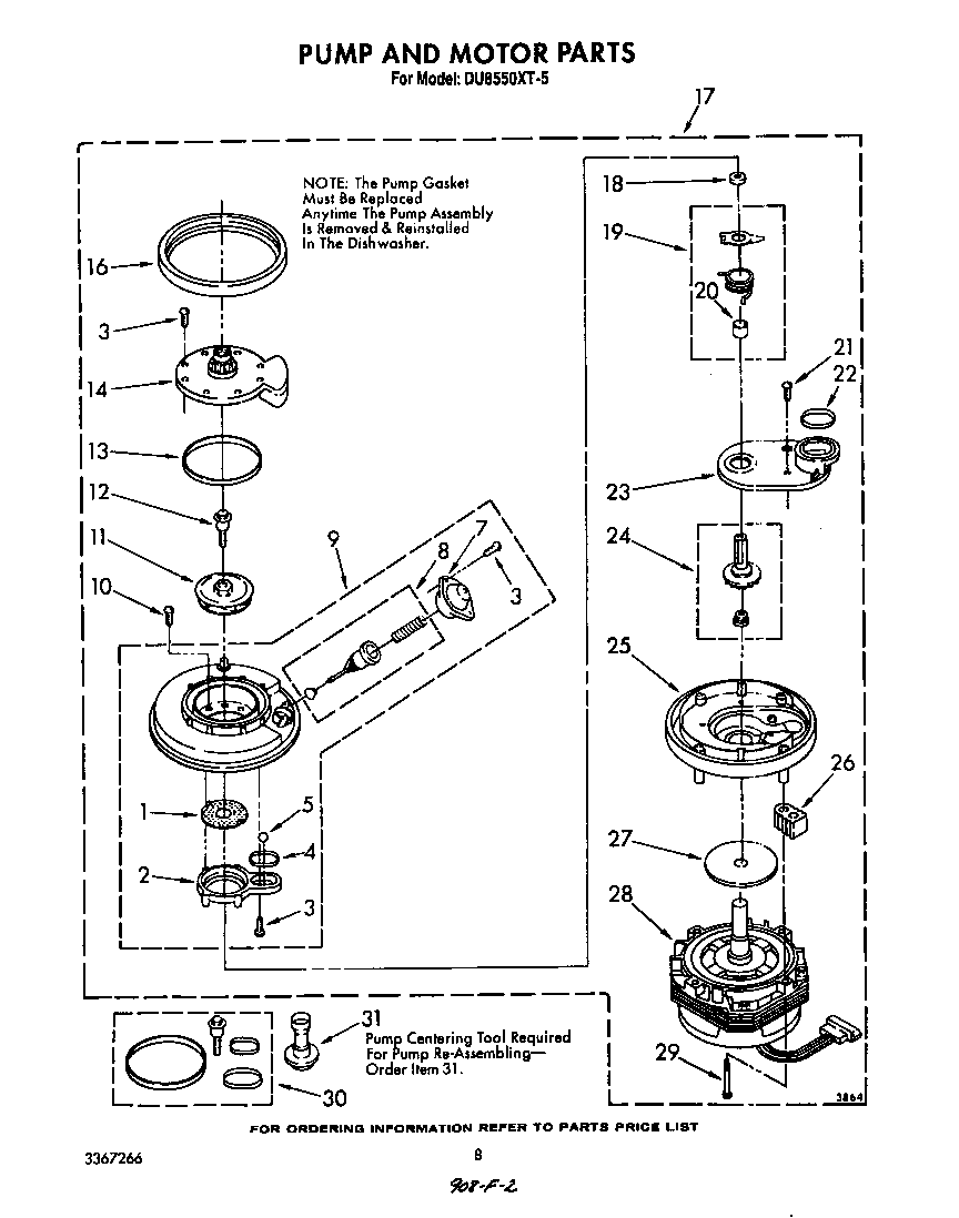 Whirlpool DU8550XT5 pump and motor diagram
