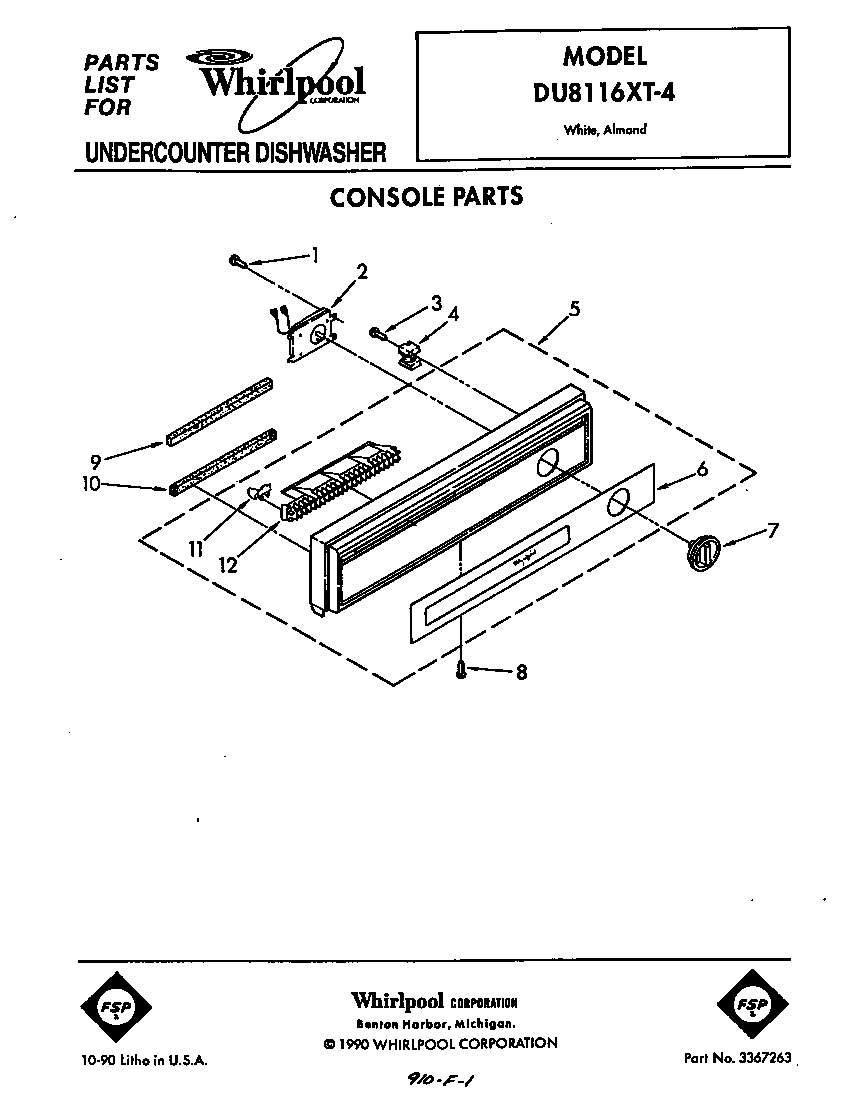 Whirlpool DU8116XT4 console diagram