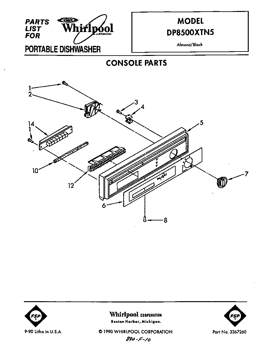 Whirlpool DP8500XTN5 console diagram