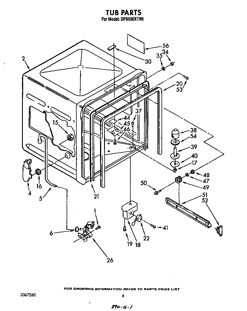 Whirlpool DP8500XTN5 tub diagram