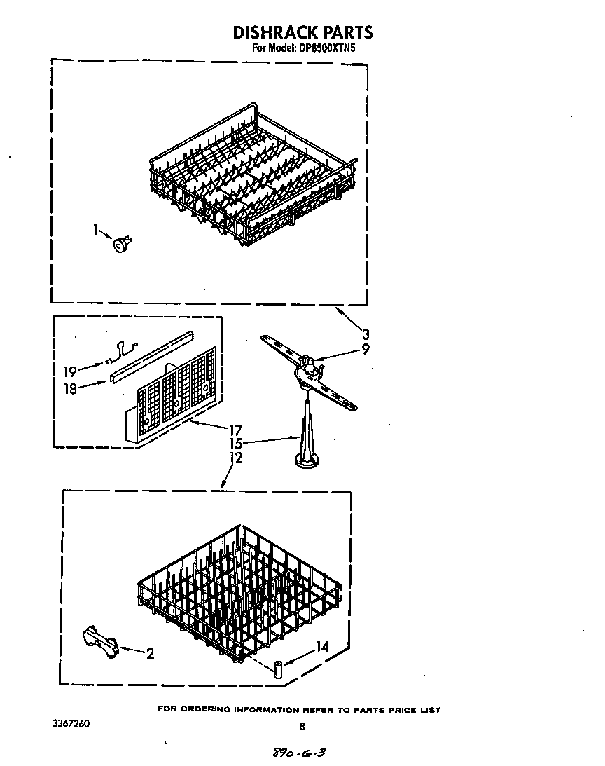 Whirlpool DP8500XTN5 dishrack diagram