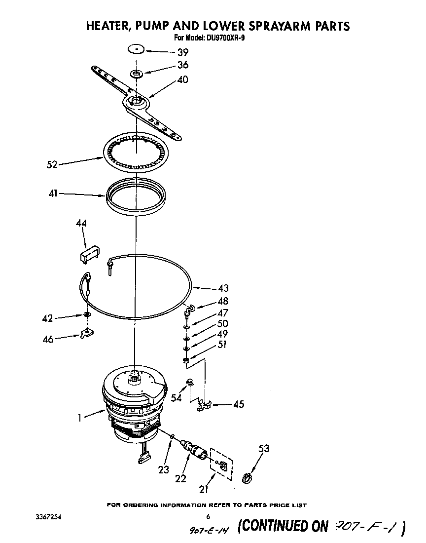 Whirlpool DU9700XR9 heater, pump and lower spray arm diagram