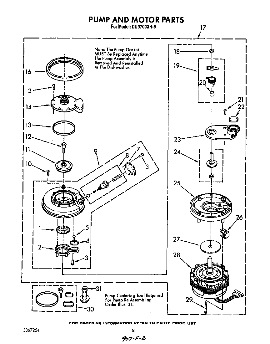 Whirlpool DU9700XR9 pump and motor diagram