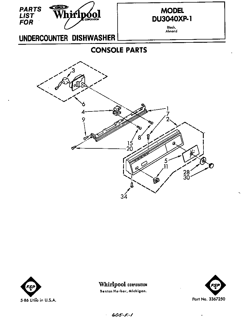 Whirlpool DU3040XP1 console diagram