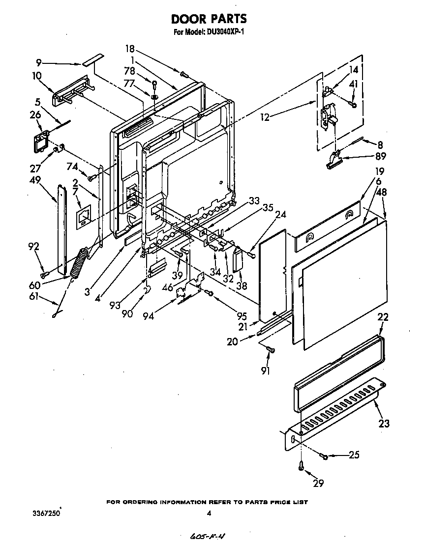 Whirlpool DU3040XP1 door diagram