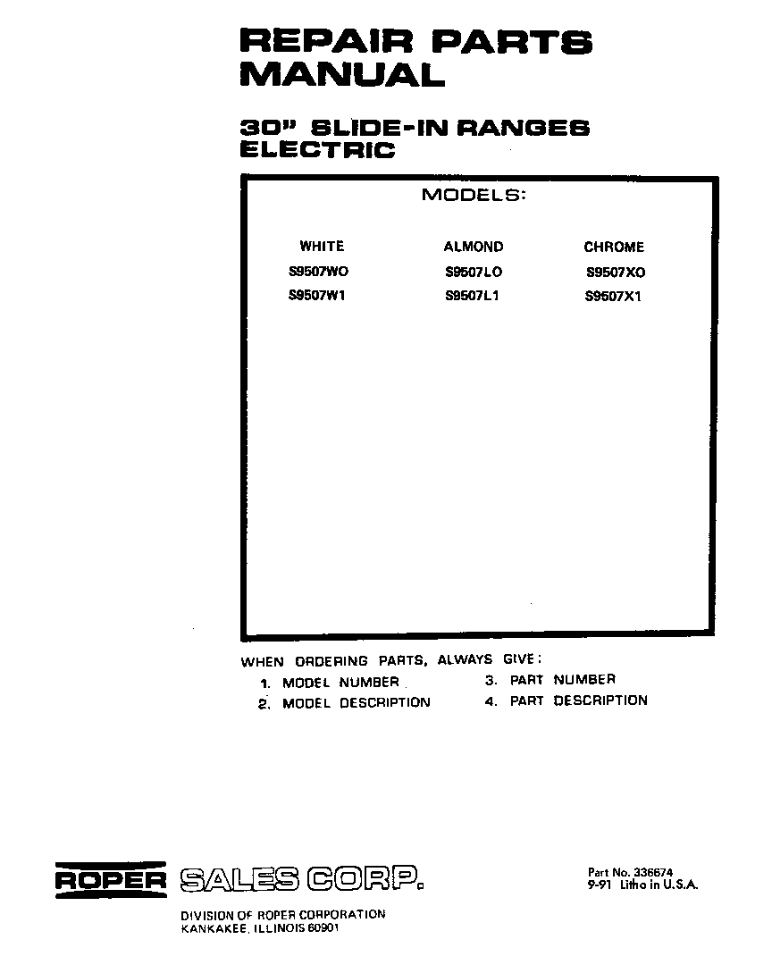 Roper S9507*1 front cover diagram