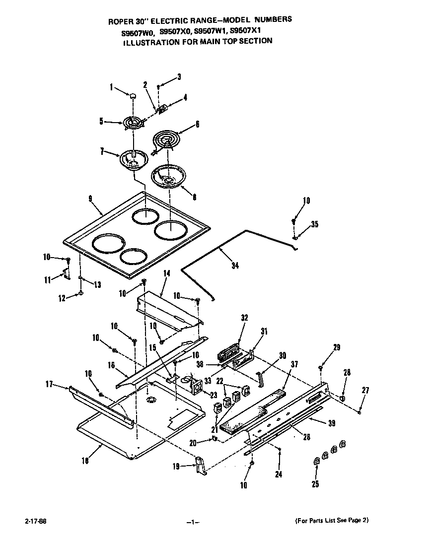 Roper S9507*1 main top diagram