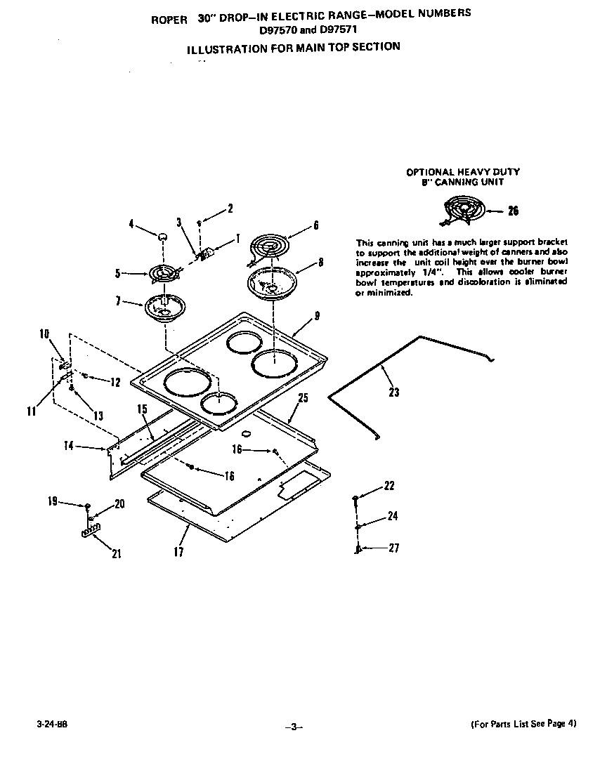 Roper D9751*1 main top diagram