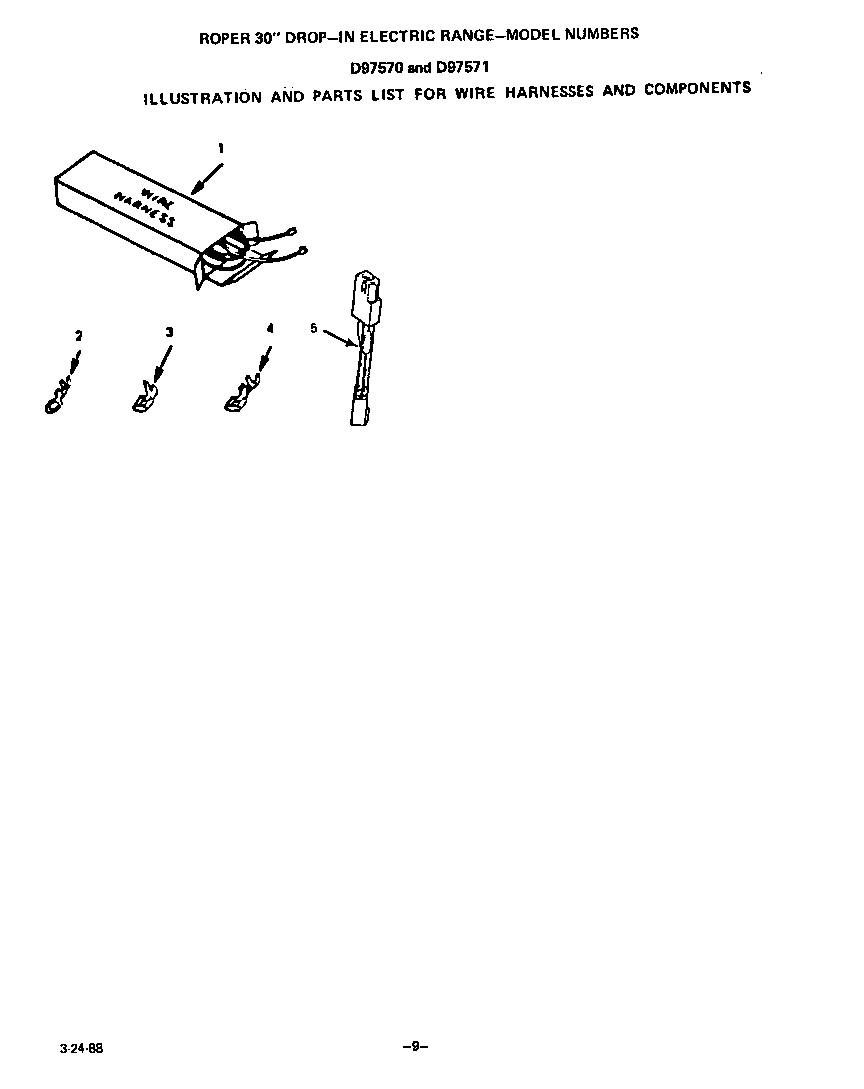 Roper D9751*1 wire harness and components diagram