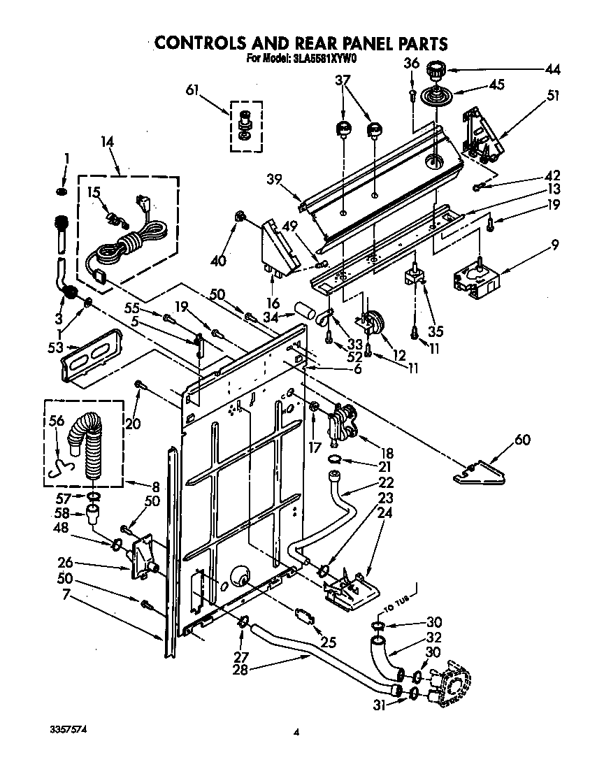 Whirlpool 3LA5581XYW0 controls and rear panel diagram