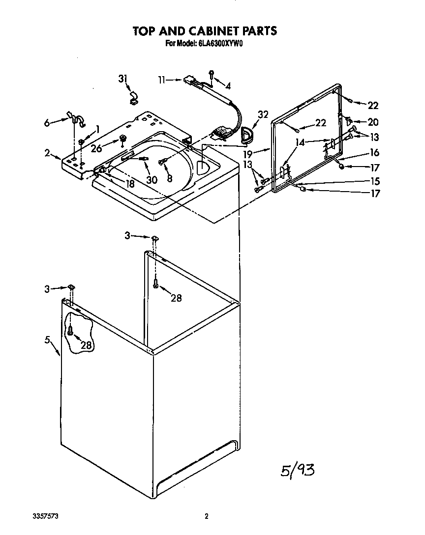 Whirlpool 6LA6300XYW0 top and cabinet diagram