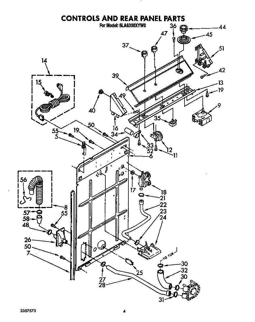 Whirlpool 6LA6300XYW0 controls and rear panel diagram