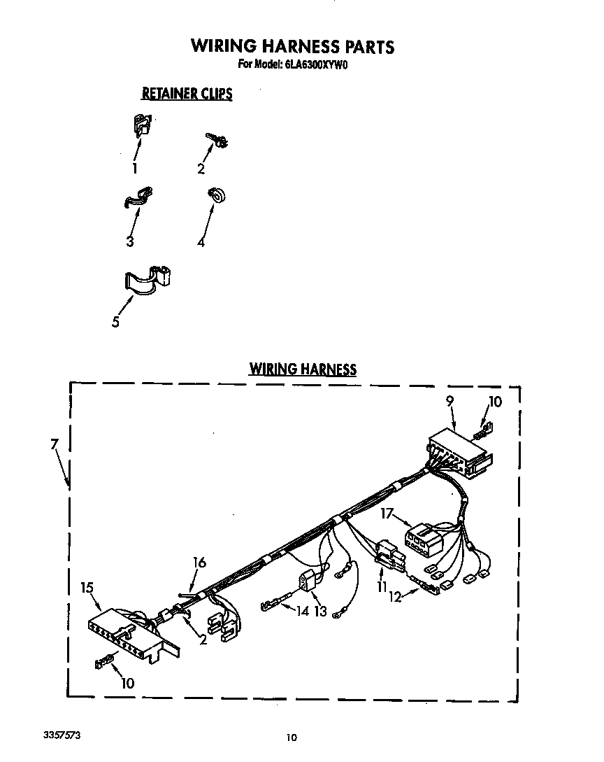 Whirlpool 6LA6300XYW0 wiring harness diagram