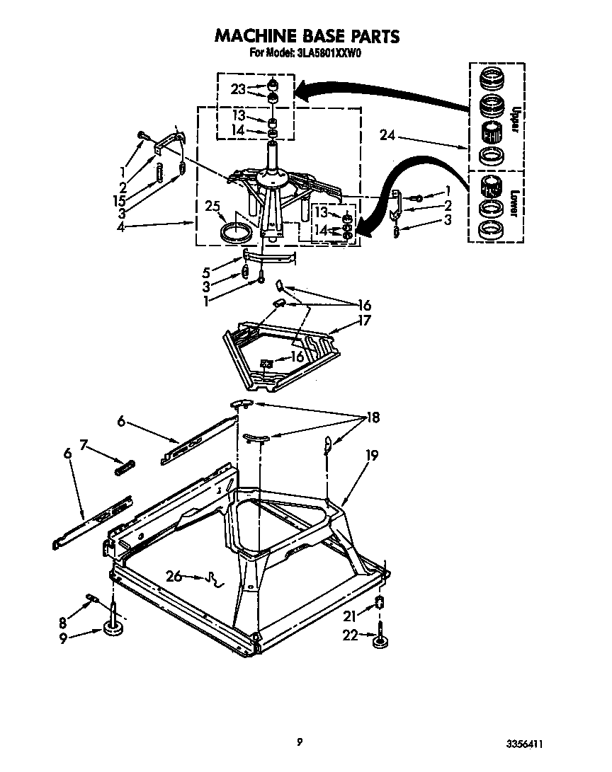 Whirlpool 3LA5801XXW0 machine base diagram