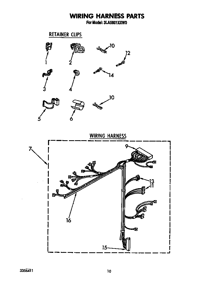 Whirlpool 3LA5801XXW0 wiring harness diagram