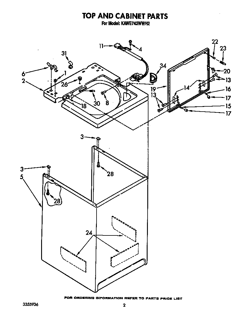 KitchenAid KAWE742WWH2 top and cabinet diagram