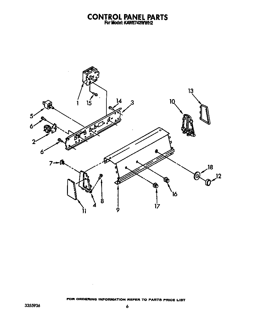 KitchenAid KAWE742WWH2 control panel diagram