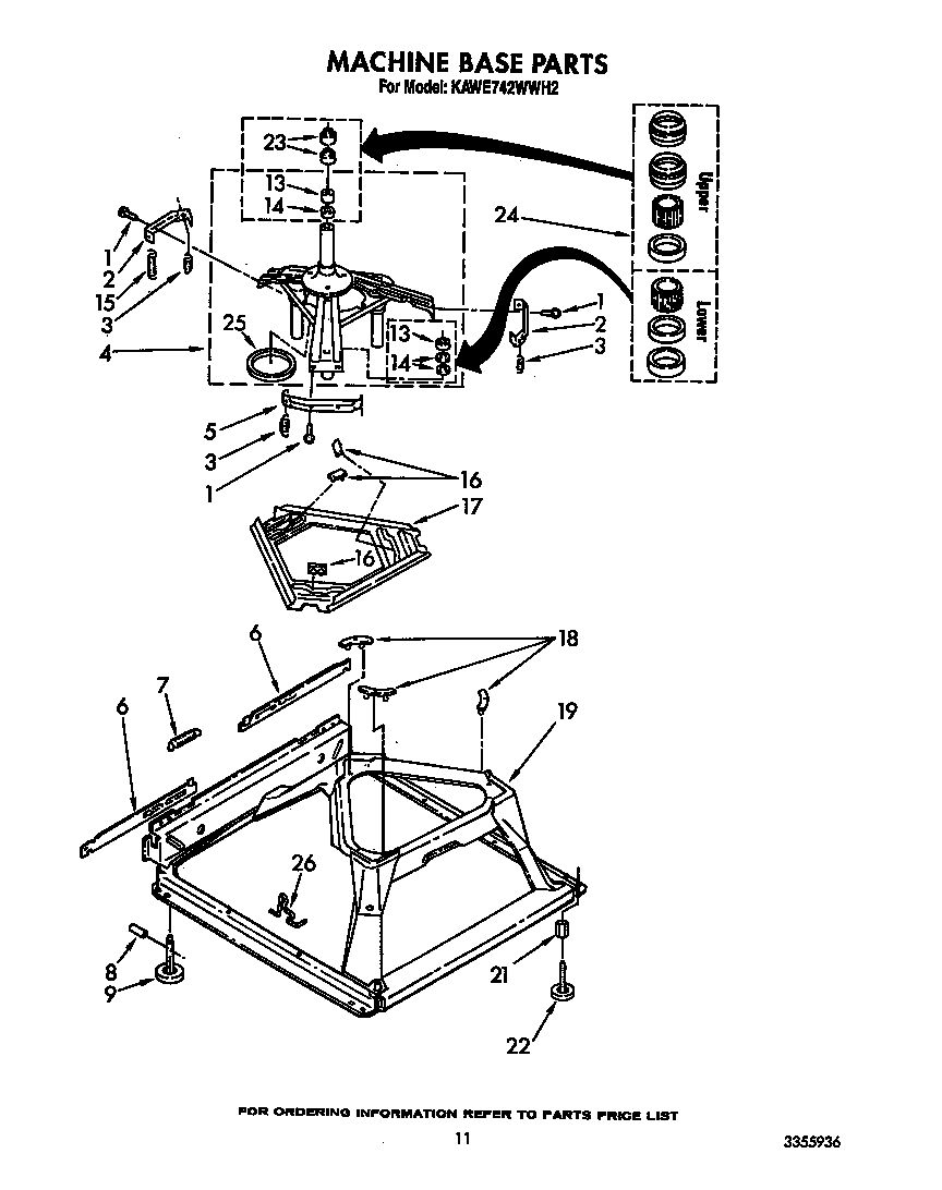 KitchenAid KAWE742WWH2 machine base diagram