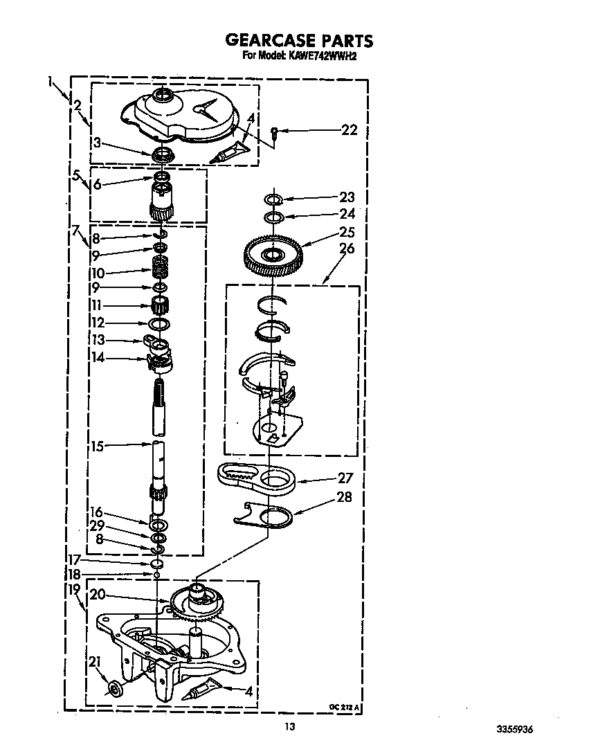 KitchenAid KAWE742WWH2 gearcase diagram