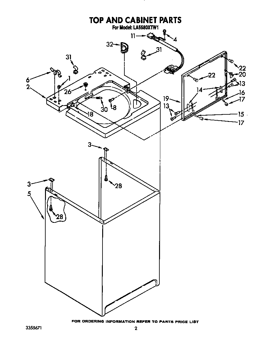 Whirlpool LA5580XTW1 top and cabinet diagram