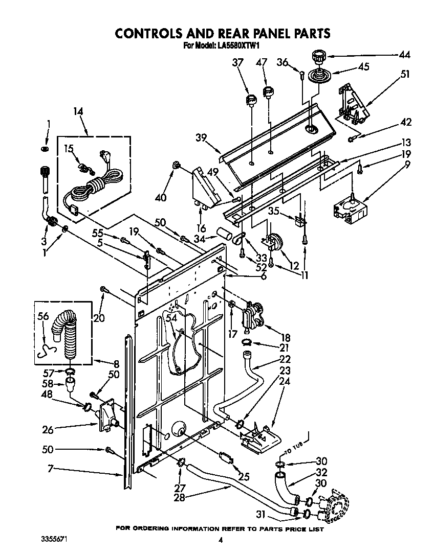 Whirlpool LA5580XTW1 control and rear panel diagram