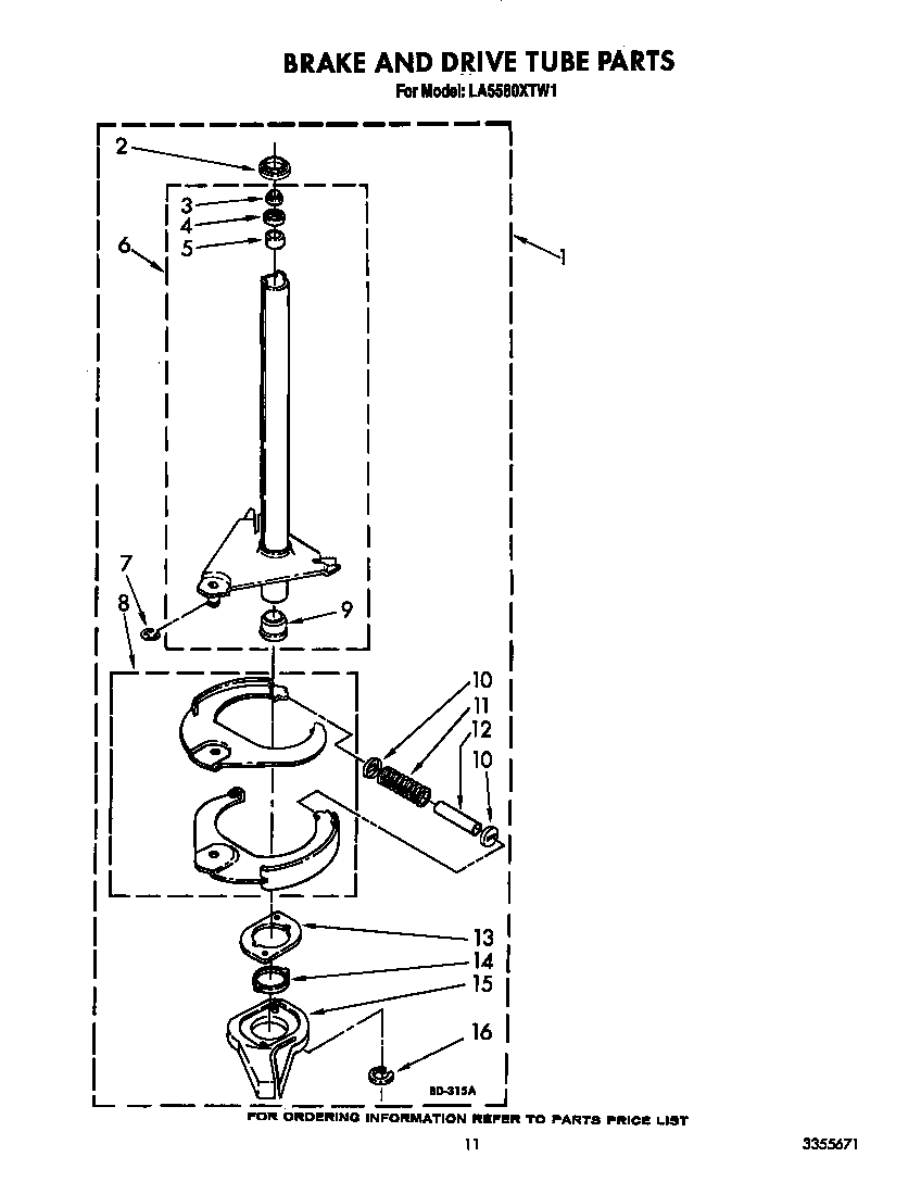 Whirlpool LA5580XTW1 brake and tube diagram
