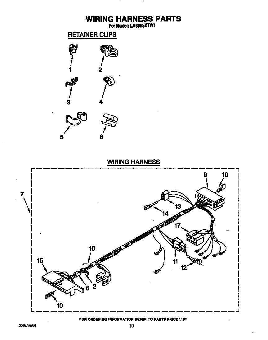 Whirlpool LA6058XTW1 wiring harness diagram