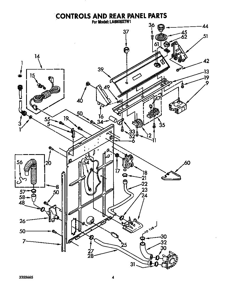 Whirlpool LA6800XTW1 controls and rear panel diagram