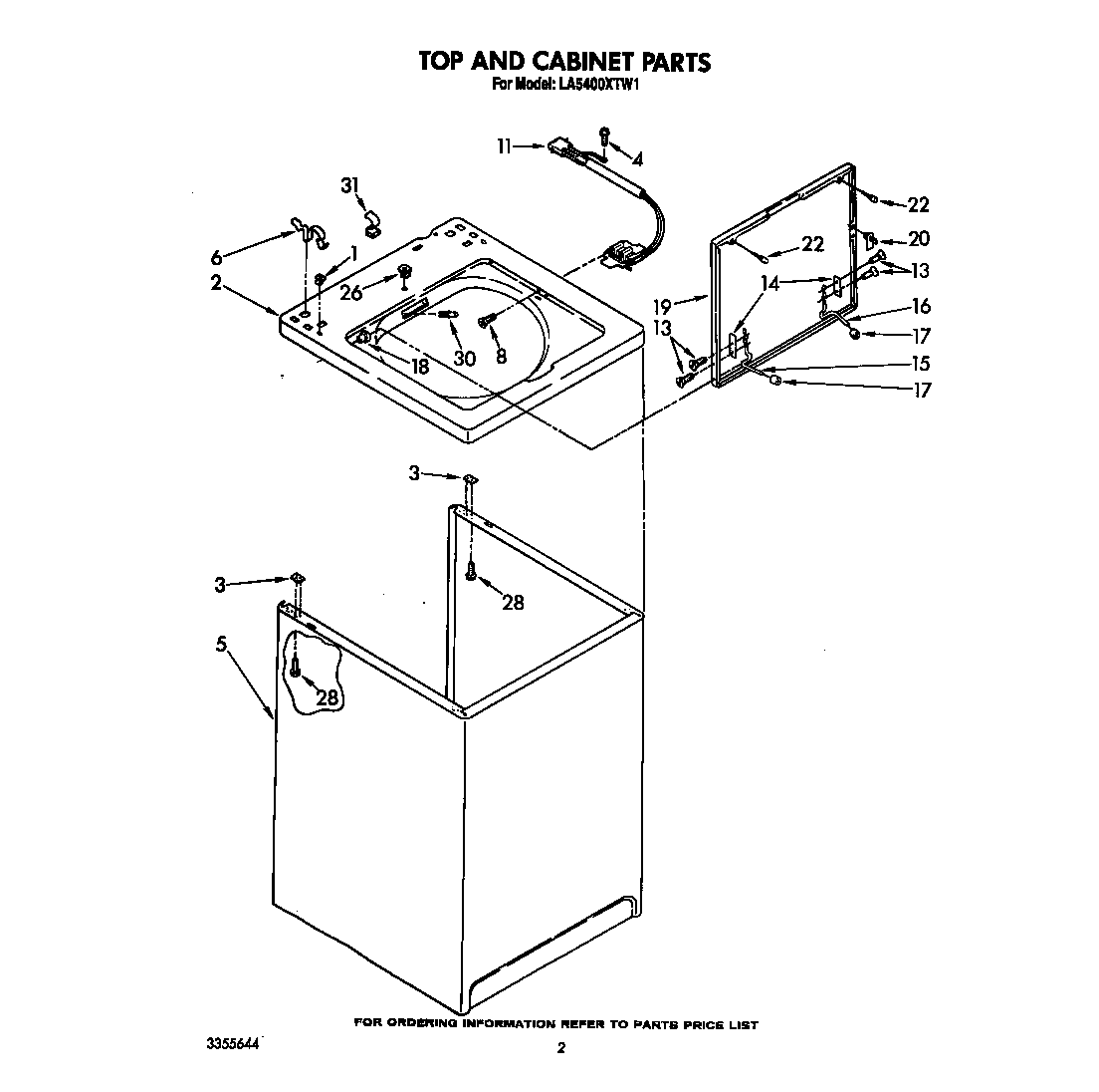 Whirlpool LA5400XTW1 top and cabinet diagram