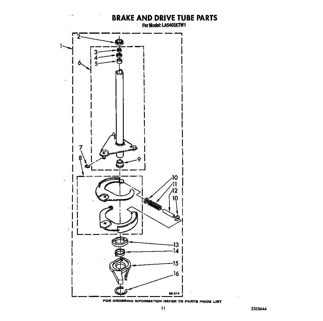Whirlpool LA5400XTW1 brake and drive tube diagram