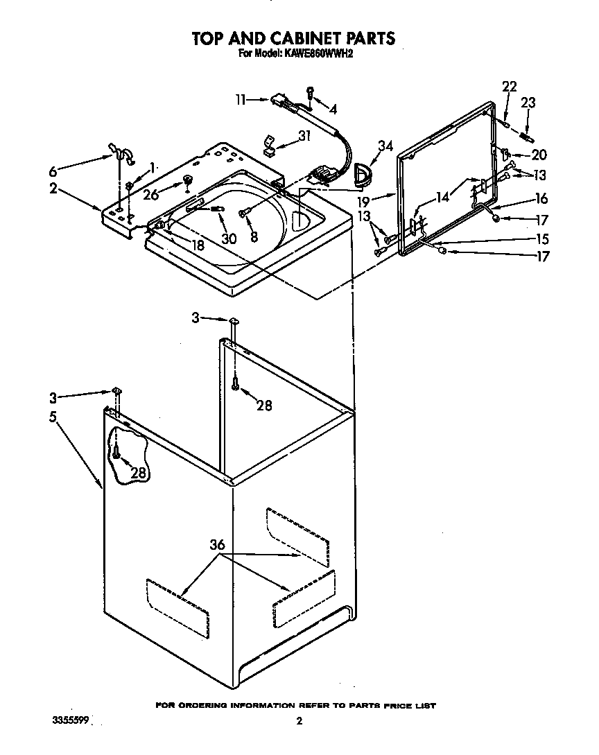 KitchenAid KAWE860WWH2 top and cabinet diagram