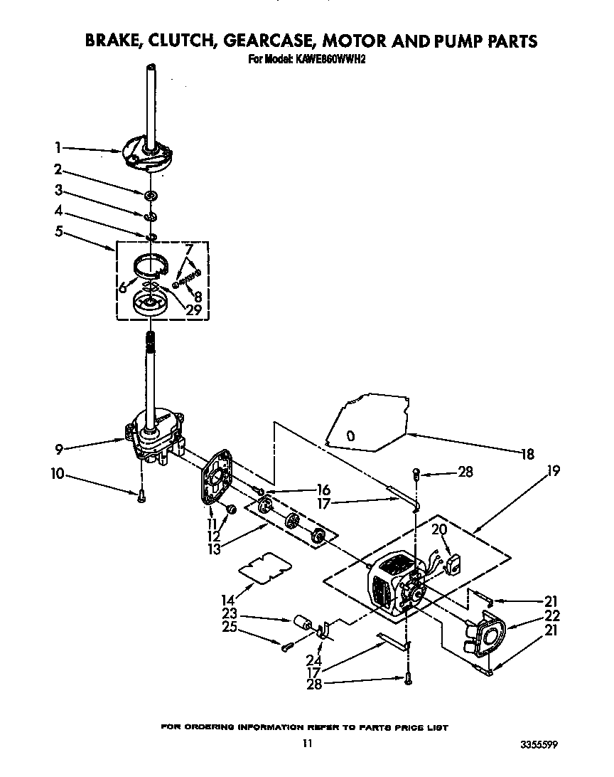 KitchenAid KAWE860WWH2 brake, clutch, gearcase, motor and pump diagram
