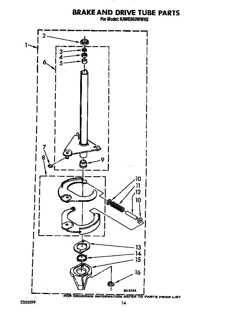 KitchenAid KAWE860WWH2 brake and drive tube diagram