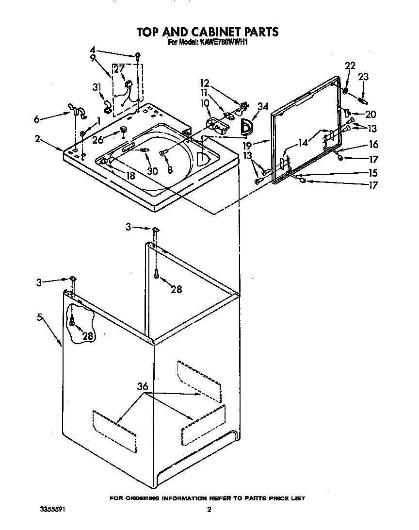 KitchenAid KAWE760WWH1 top and cabinet diagram