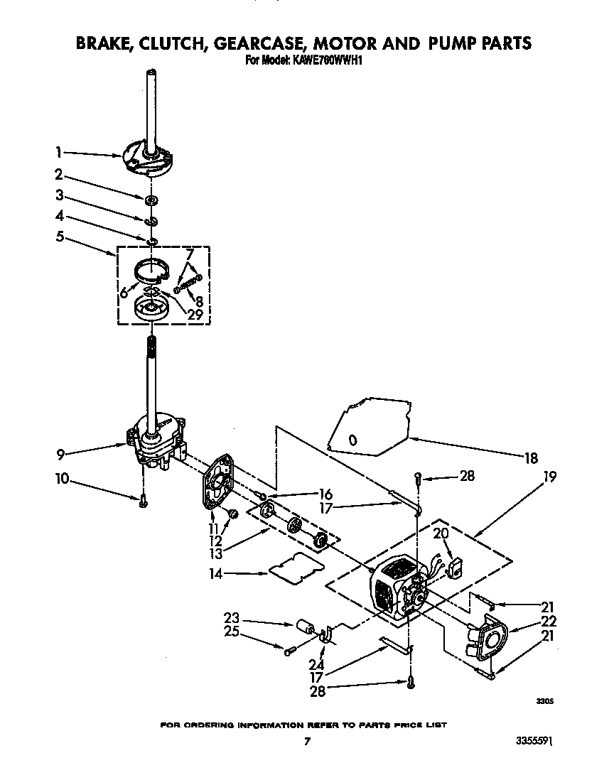 KitchenAid KAWE760WWH1 brake, clutch, gearcase, motor and pump diagram