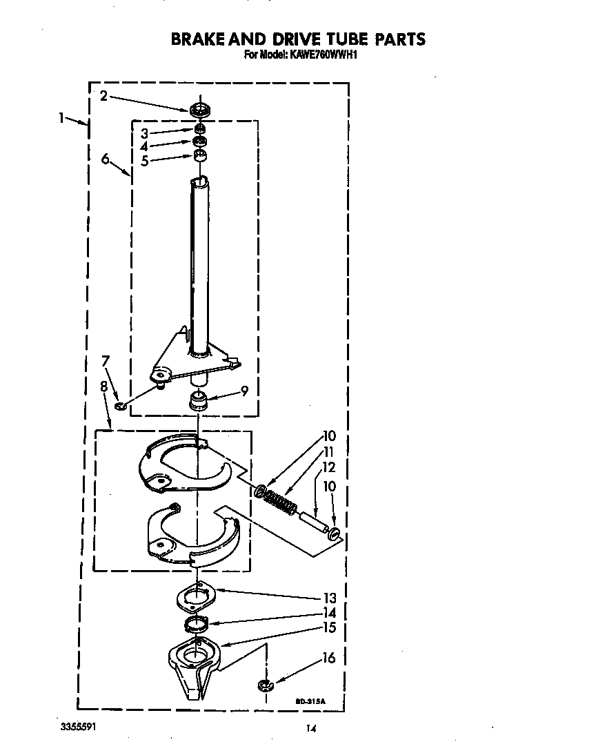 KitchenAid KAWE760WWH1 brake and drive tube diagram
