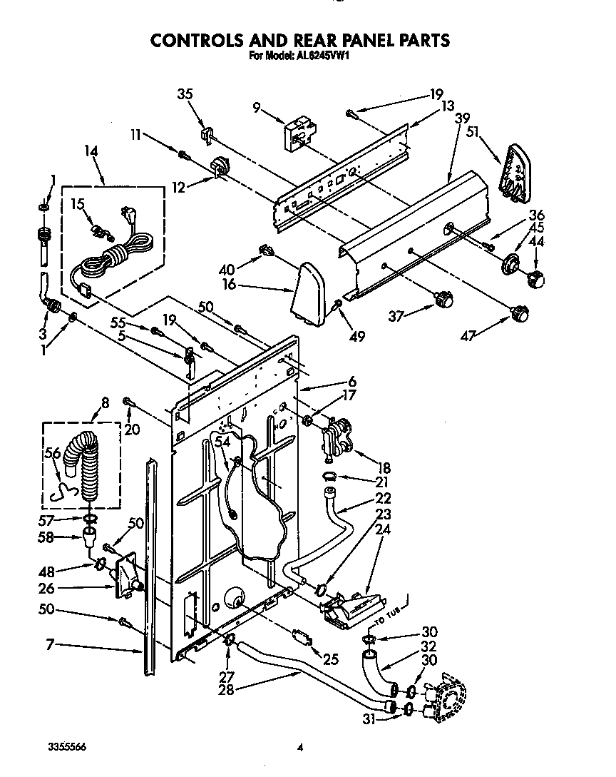 Roper AL6245VW1 controls and rear panel diagram