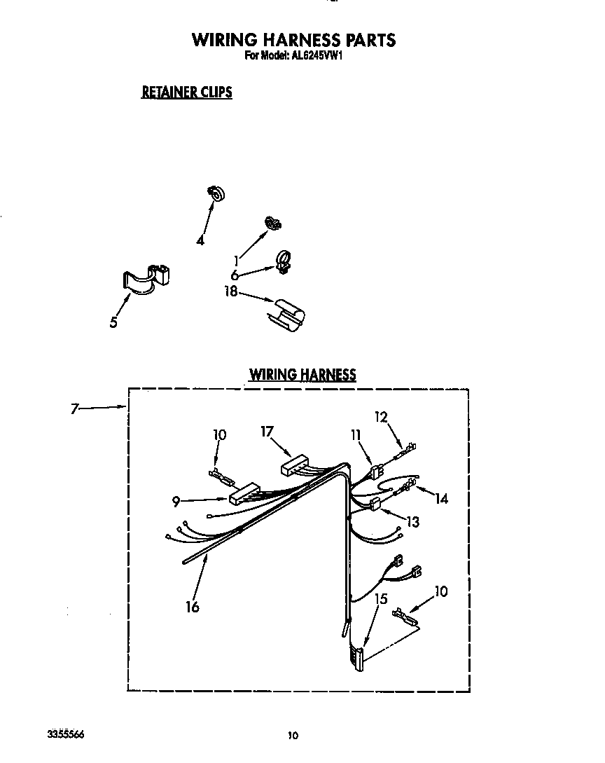 Roper AL6245VW1 wiring harness diagram