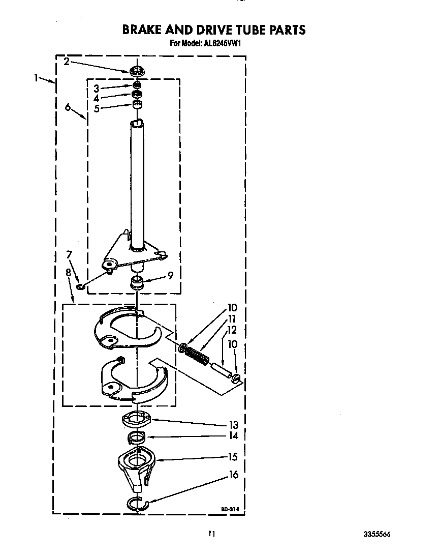 Roper AL6245VW1 brake and drive tube diagram