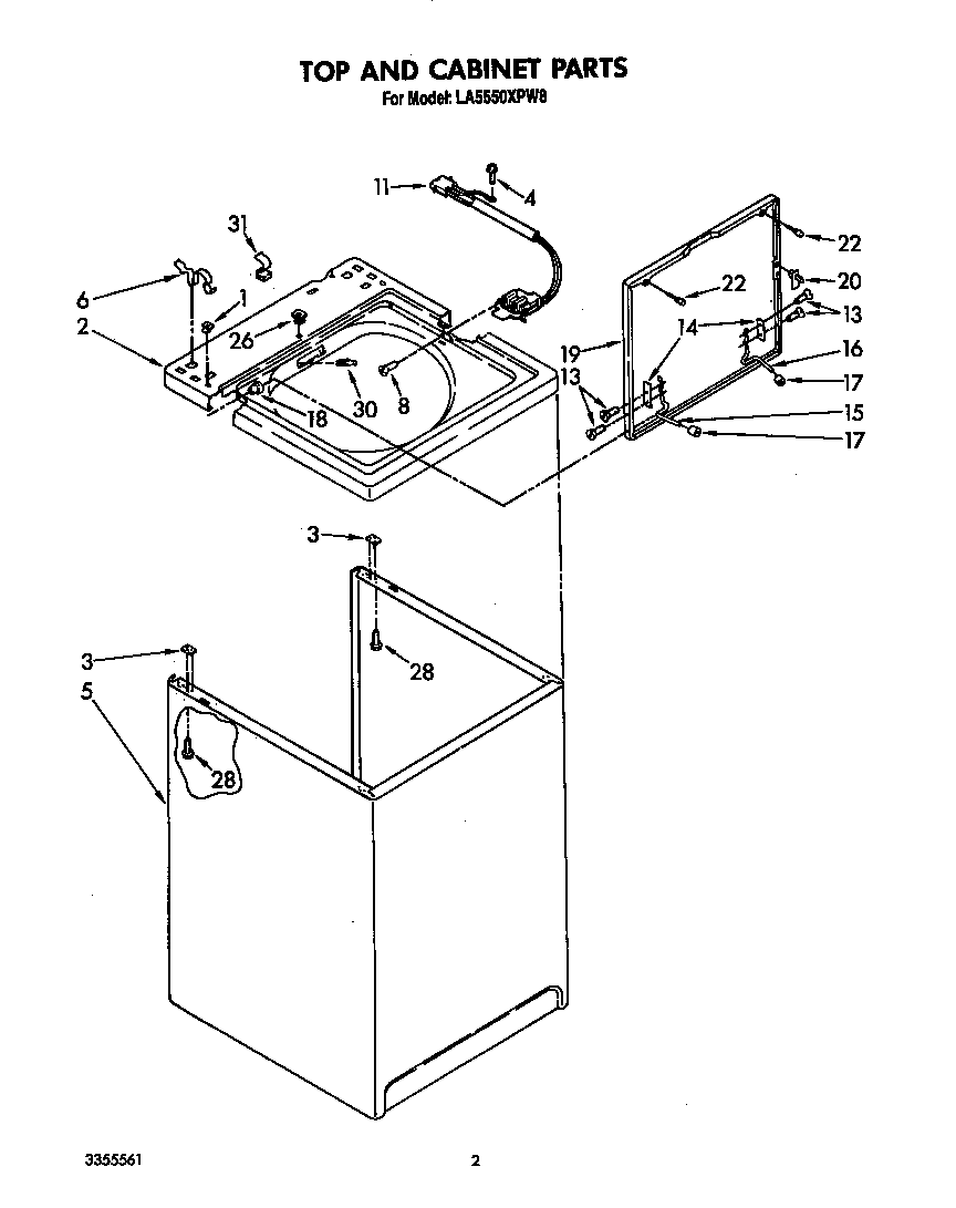 Whirlpool LA5550XPW8 top and cabinet diagram