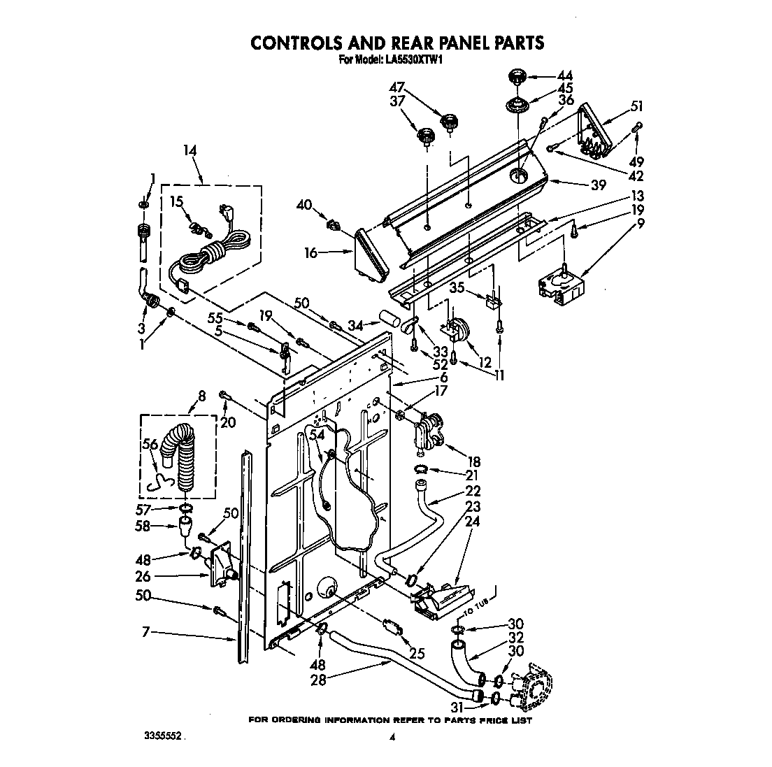 Whirlpool LA5530XTW1 controls and rear panel diagram