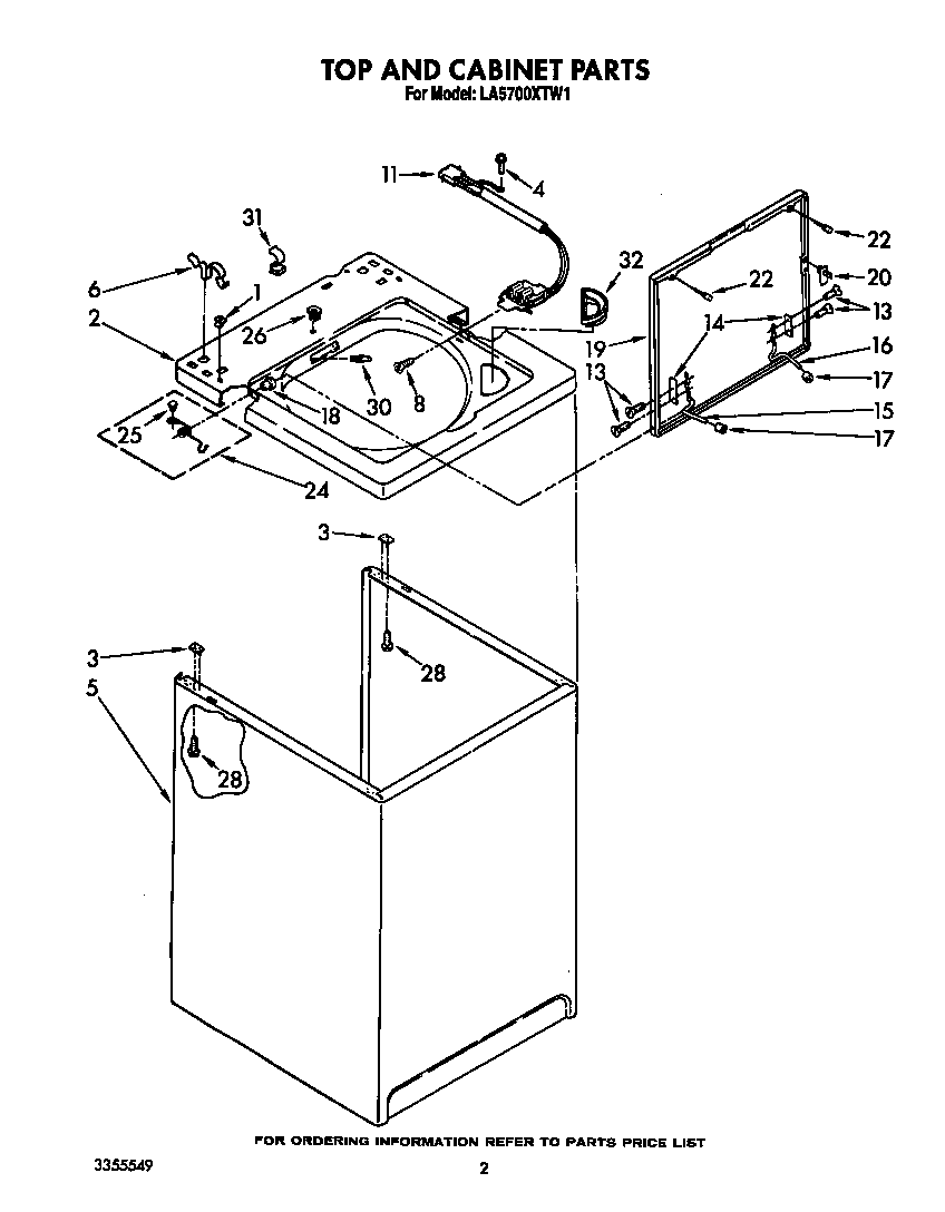 Whirlpool LA5700XTW1 top and cabinet diagram