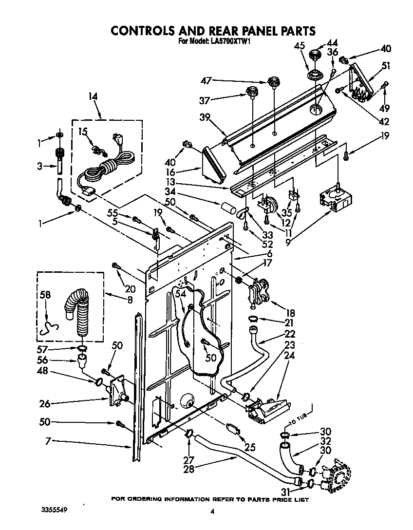 Whirlpool LA5700XTW1 controls and rear panel diagram