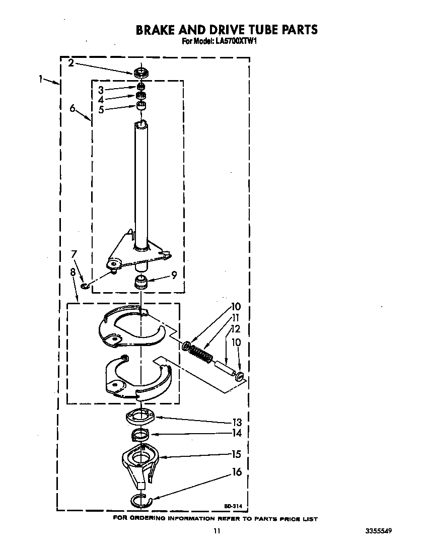 Whirlpool LA5700XTW1 brake and drive tube diagram