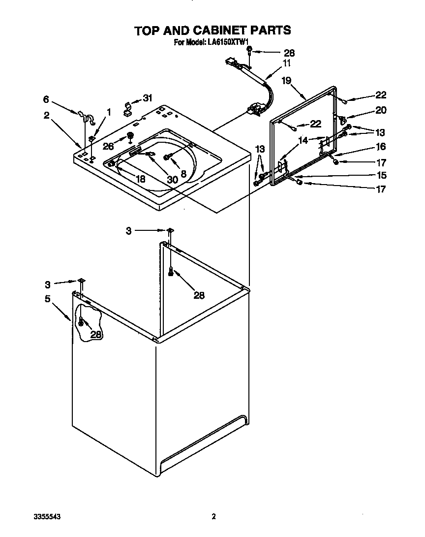 Whirlpool LA6150XTW1 top and cabinet diagram
