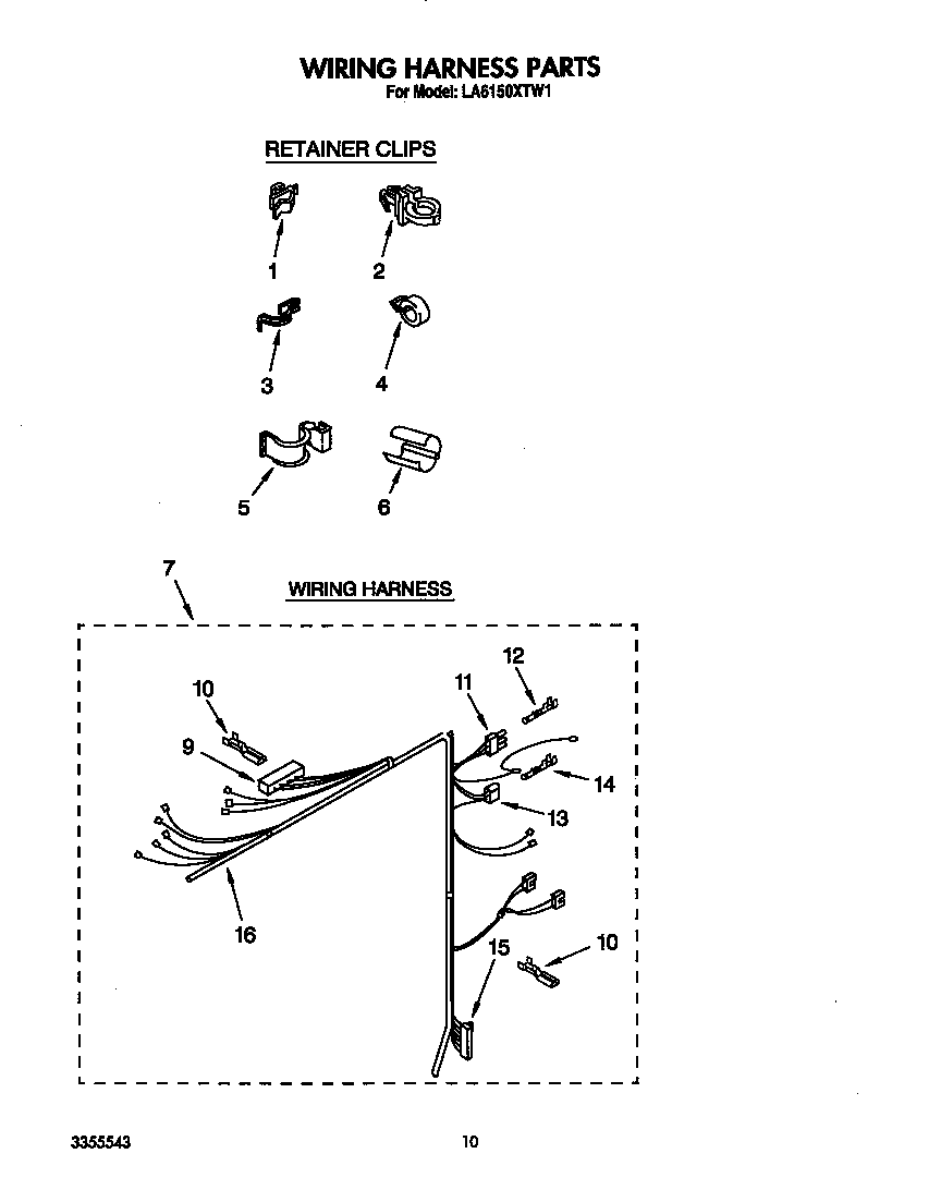 Whirlpool LA6150XTW1 wiring harness diagram