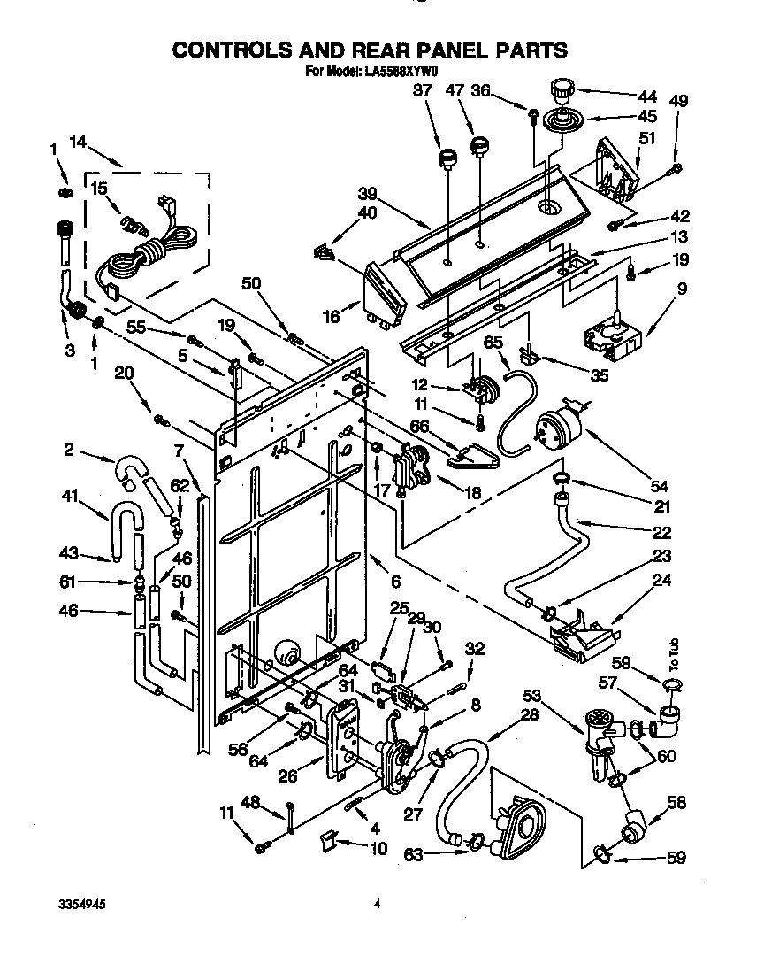 Whirlpool LA5588XYW0 controls and rear panel diagram