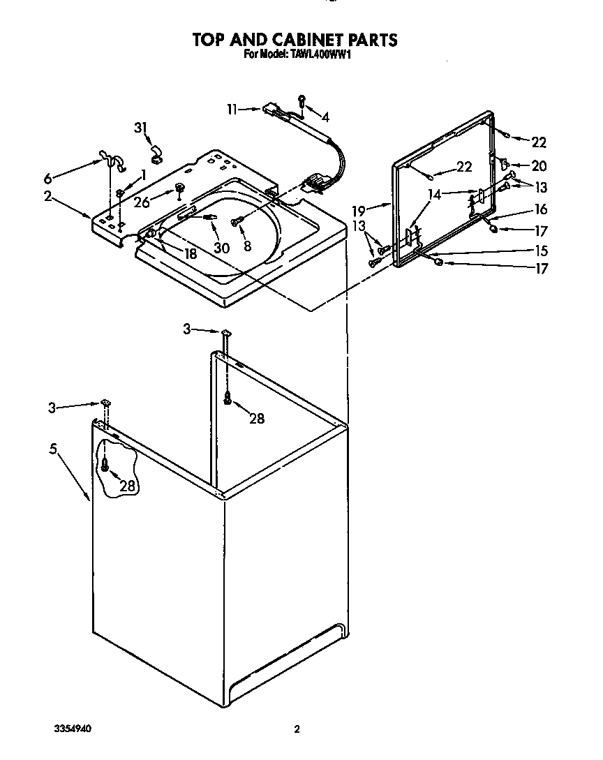 Estate TAWL400WW1 top and cabinet diagram
