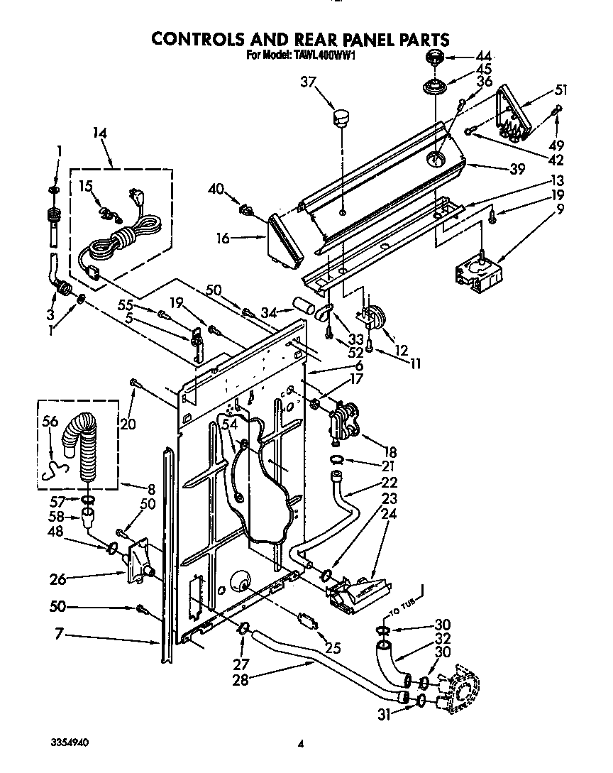 Estate TAWL400WW1 controls and rear panel diagram