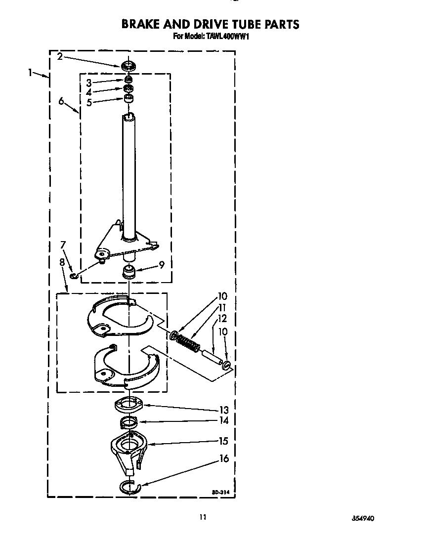 Estate TAWL400WW1 brake and drive tube diagram